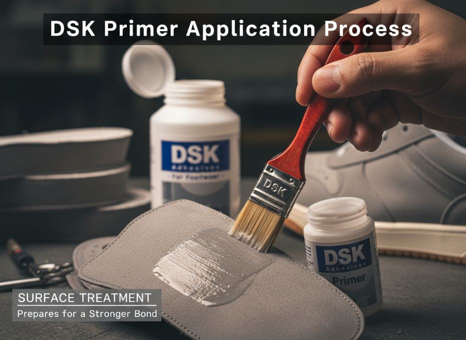 DSK primer being applied with brush to shoe material