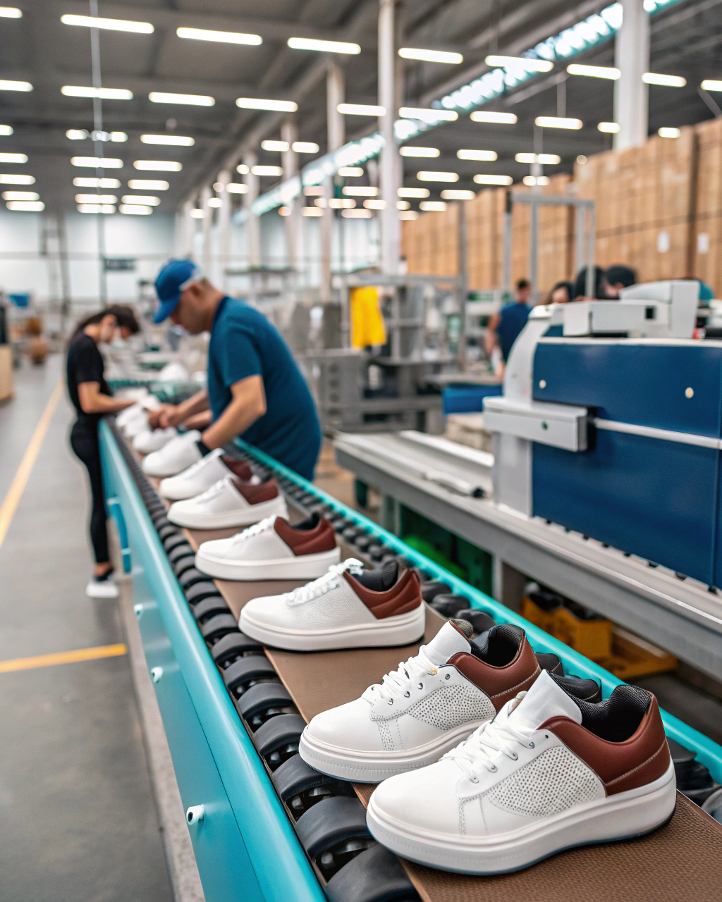 High-performance running shoe showing critical bonding joints