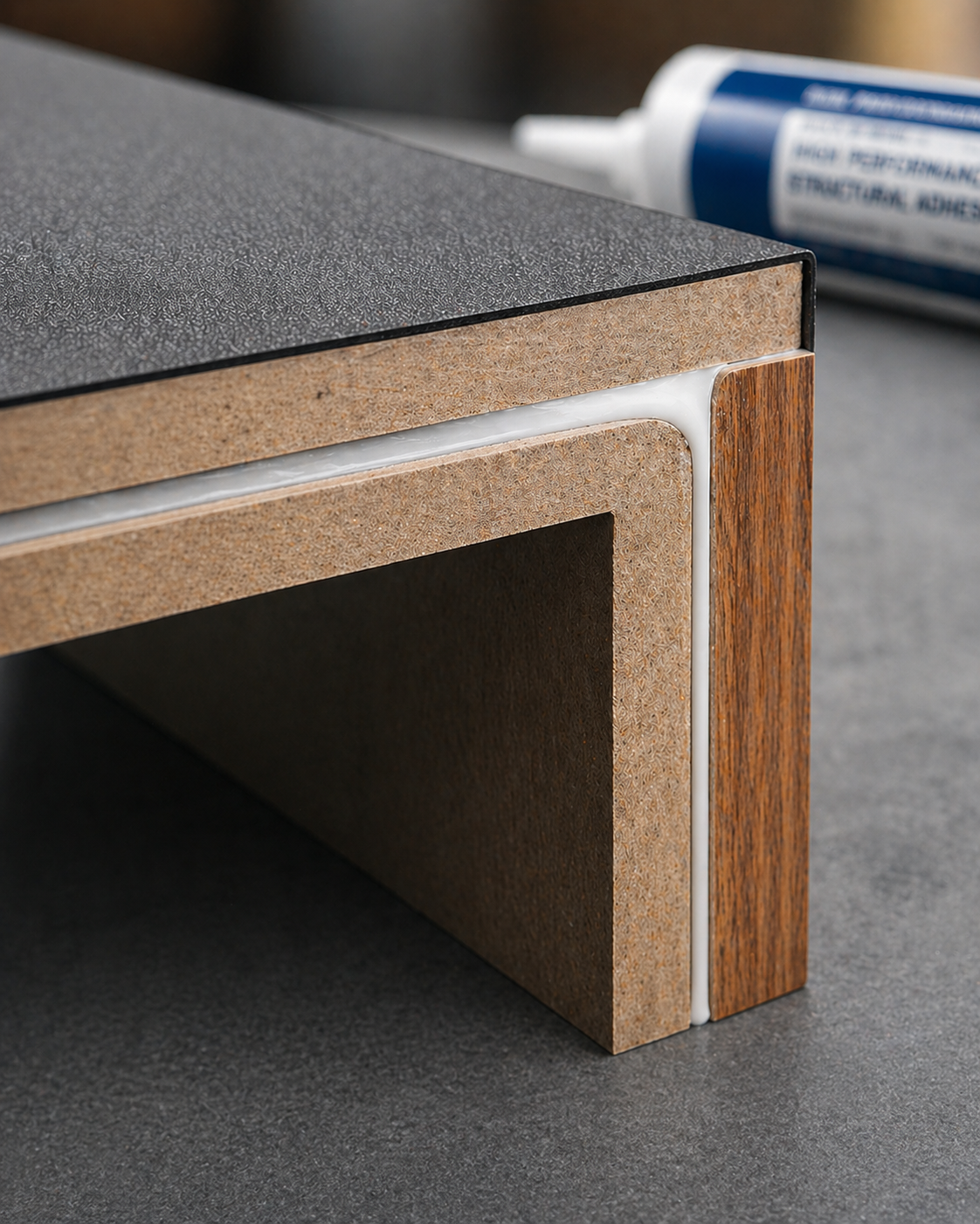 Precision furniture joint showcasing flawless adhesive bonding
