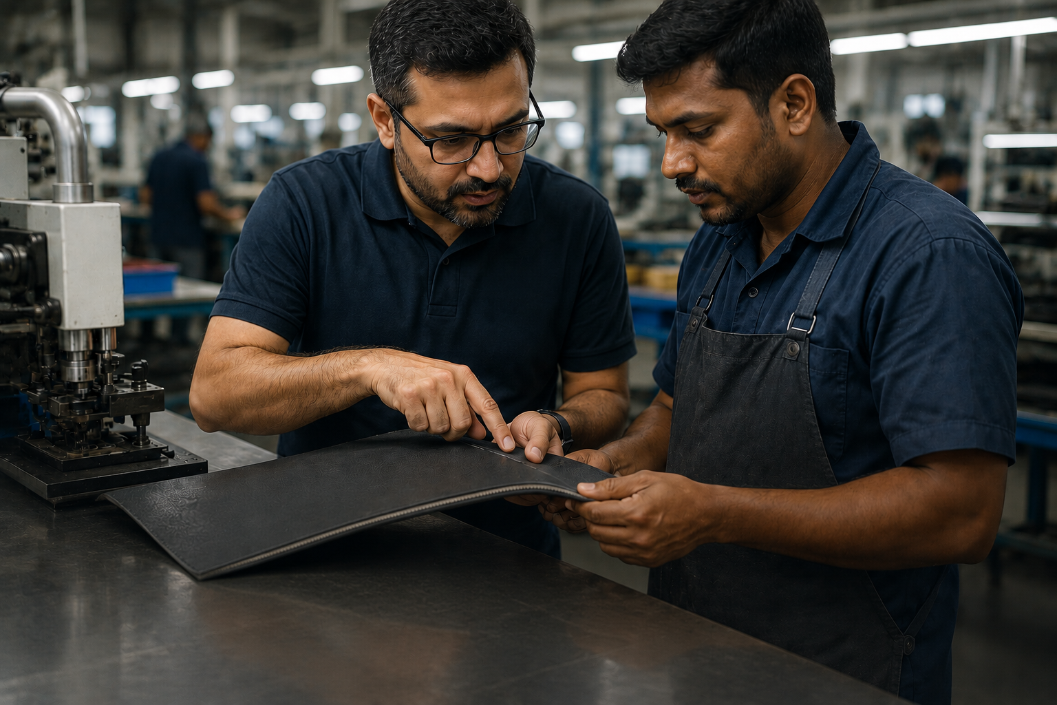 DSK technical expert collaborating with worker on production line