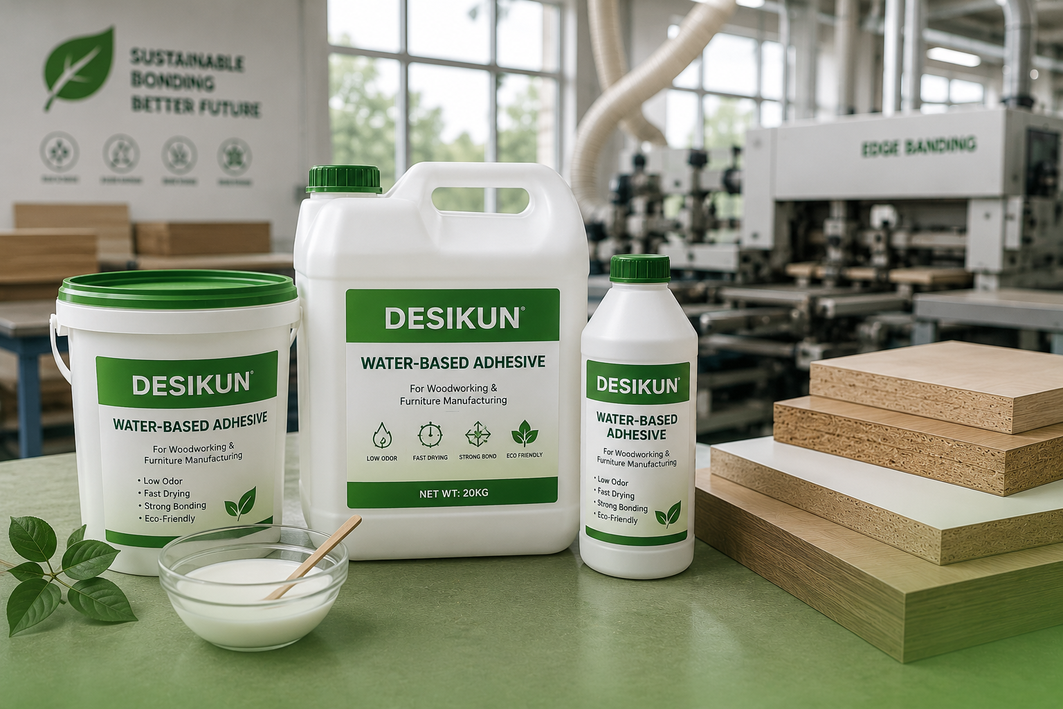 Water-based adhesive products for eco-friendly furniture manufacturing processes