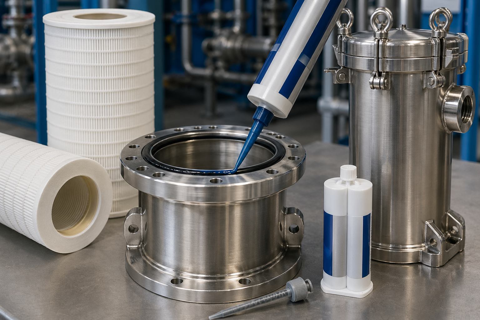Industrial filtration systems and equipment showcasing chemical-resistant sealing applications